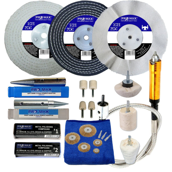 Collection of Pro-Max polishing tools and accessories on a white background