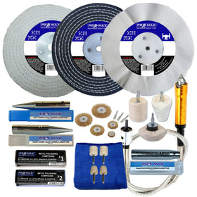 Collection of Pro-Max diamond wheel polisher parts and accessories on a white background