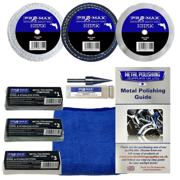 Drill Steel And Stainless Steel Metal Polishing Buffing Kit 3" x 1/2" 8pc Pro-Max