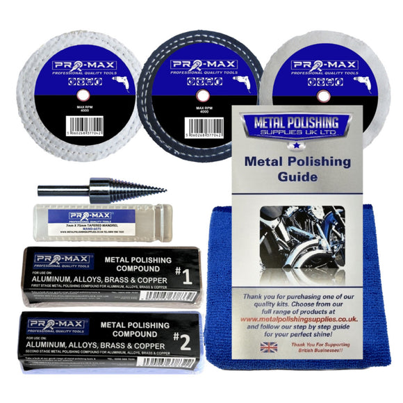 Drill Aluminium Alloy Brass Copper Metal Polishing Kit 3" x 1/2" 7pc Pro-Max