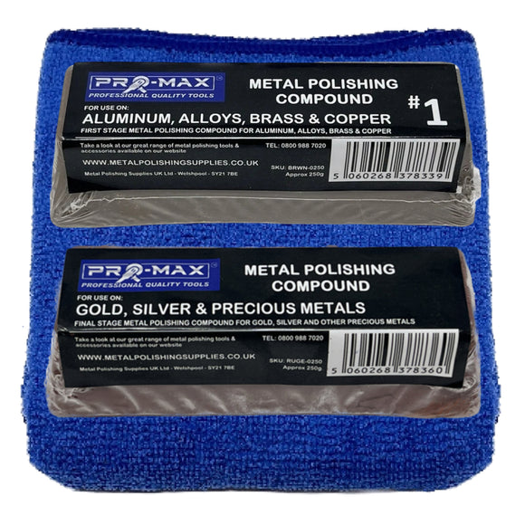 Two bars of Pro-Max metal polishing compound on a white background