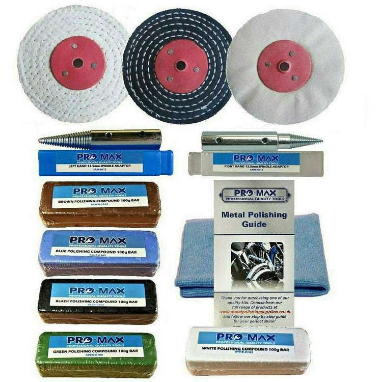 Bench Grinder Metal Polishing Kit Aluminium Alloy Brass Steel 11pc 4" x 1"