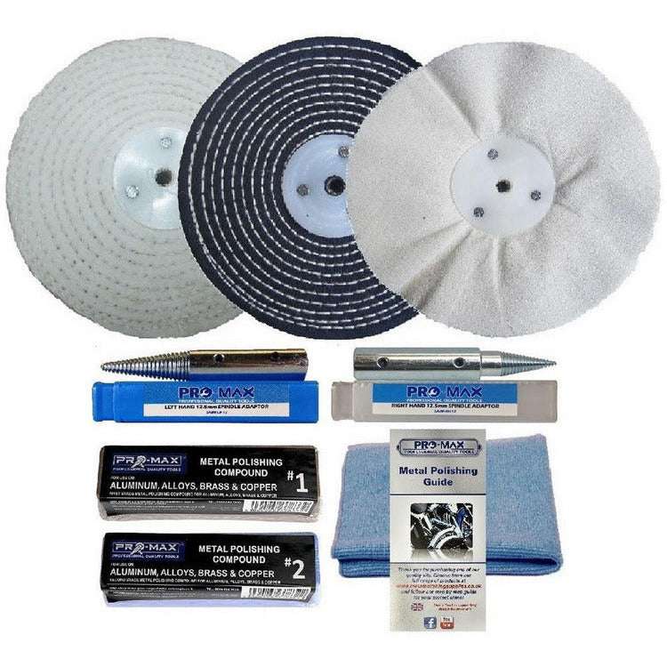 Bench Grinder Metal Polishing Kit Aluminium Alloy Brass 8pc 6" x 1/2" - Pro-Max