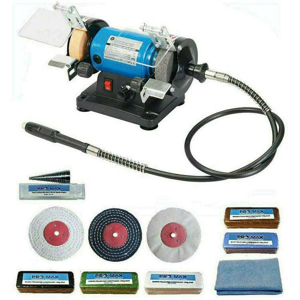 Silverline 3" 120W Mini Bench Grinder With Pro-Max 3" Metal Polishing Kit