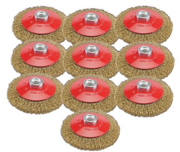 Pro-Max 10 x Angle Grinder Bevelled Brass Plated Steel Wire Wheel M16 - 115mm