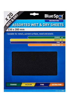 Wet And Dry Sandpaper Sheets Assorted 20pc - Blue Spot