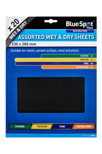 Wet And Dry Sandpaper Sheets Assorted 20pc - Blue Spot