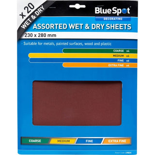 Wet And Dry Sandpaper Sheets Assorted 20pc - Blue Spot