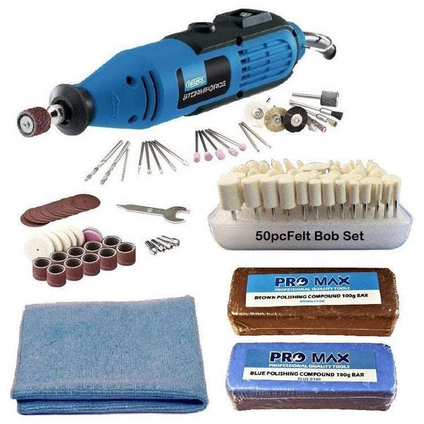 Draper 130W Hobby Tool With Aluminium, Alloy, Brass, Copper Metal Polishing Kit