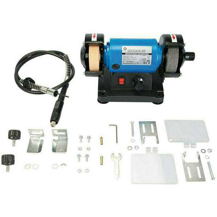 Silverline 3" 120W Mini Bench Grinder With Pro-Max 3" Metal Polishing Kit
