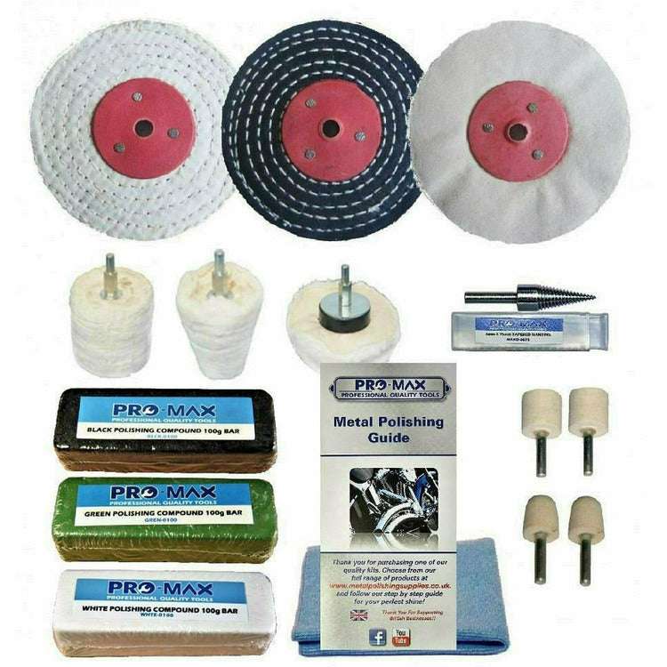 Pro-Max Steel & Stainless Steel Deluxe Metal Polishing Buffing Kit 3" x 1/2"