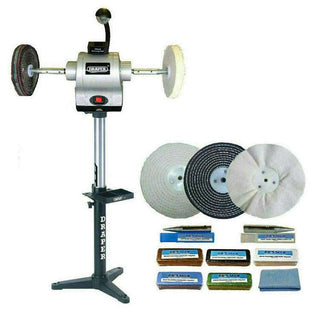 Draper Bench Grinder Metal Polisher 550w With Stand & 6" Metal Polishing Kit