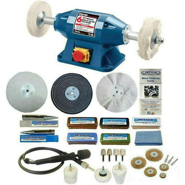 Clarke 6" 500W Tischpoliermaschine mit Pro-Max 6" Deluxe Metallpolierset