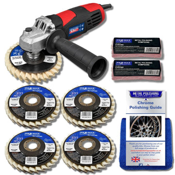 Winkelschleifer Draper 750 W mit Lamellenfilz-Chrom-Metall-Polierset