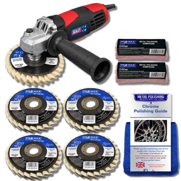 Winkelschleifer Draper 750 W mit Lamellenfilz-Chrom-Metall-Polierset