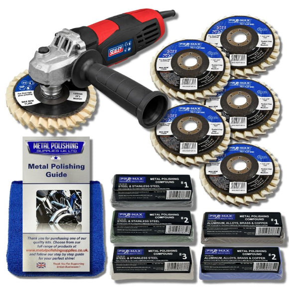 Meuleuse d'angle Draper 750W avec kit de polissage de métal en feutre à rabat 12pc