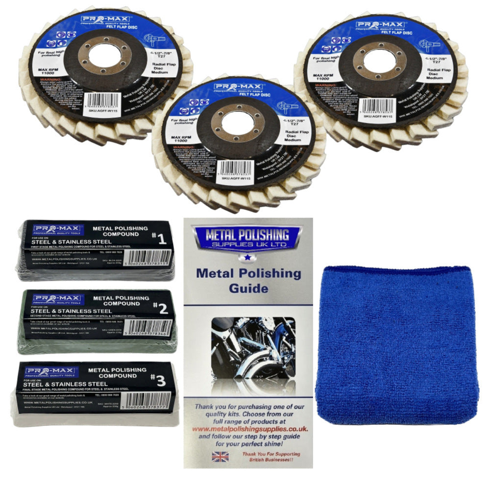 Pro-Max Angle Grinder Metal Polishing Kit, Steel & Stainless Steel, Felt Flap Wheels, 7pc