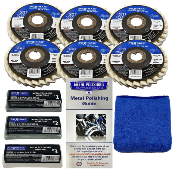 Angle Grinder Steel & Stainless Steel 10pc Metal Polishing Kit - Felt Flap Wheels