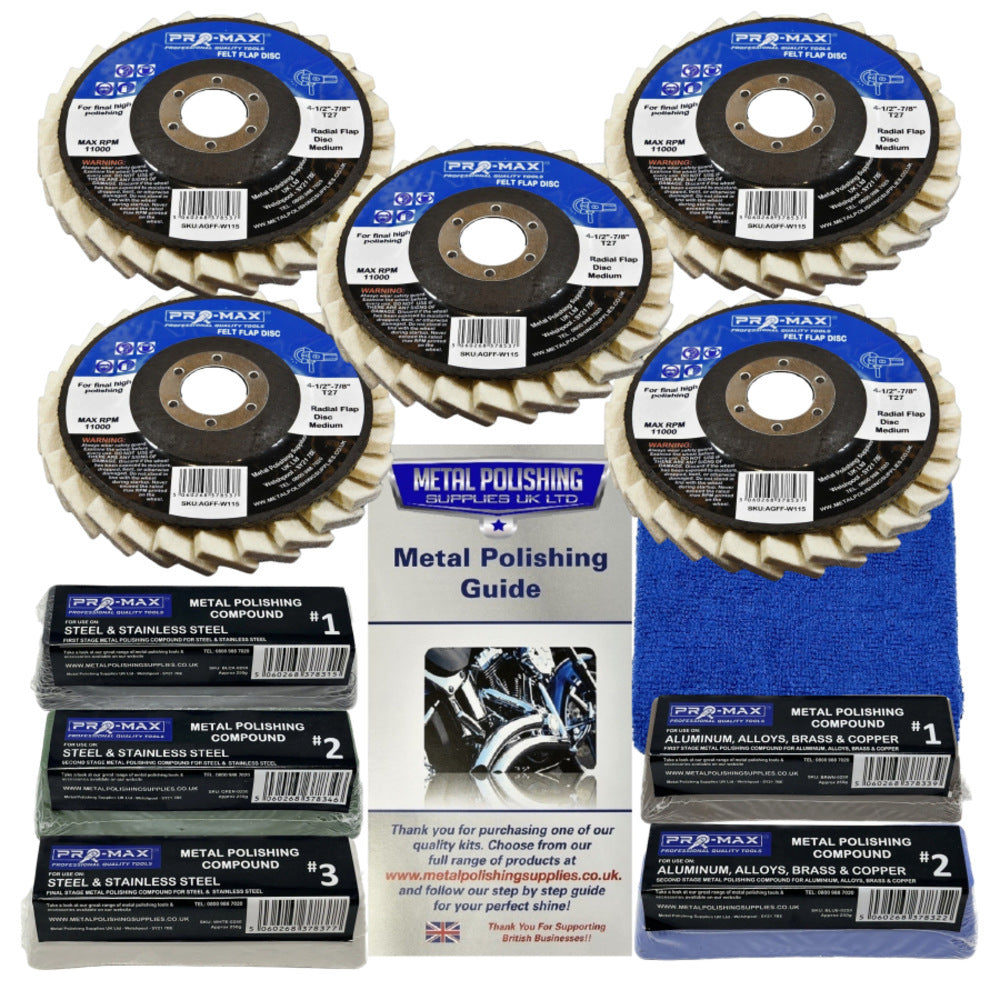 Angle Grinder General Purpose 11pc Metal Polishing Kit, Felt Flap Wheels