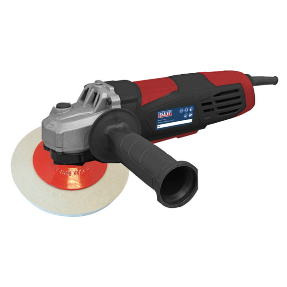 Polishing machine with red and black design on a white background