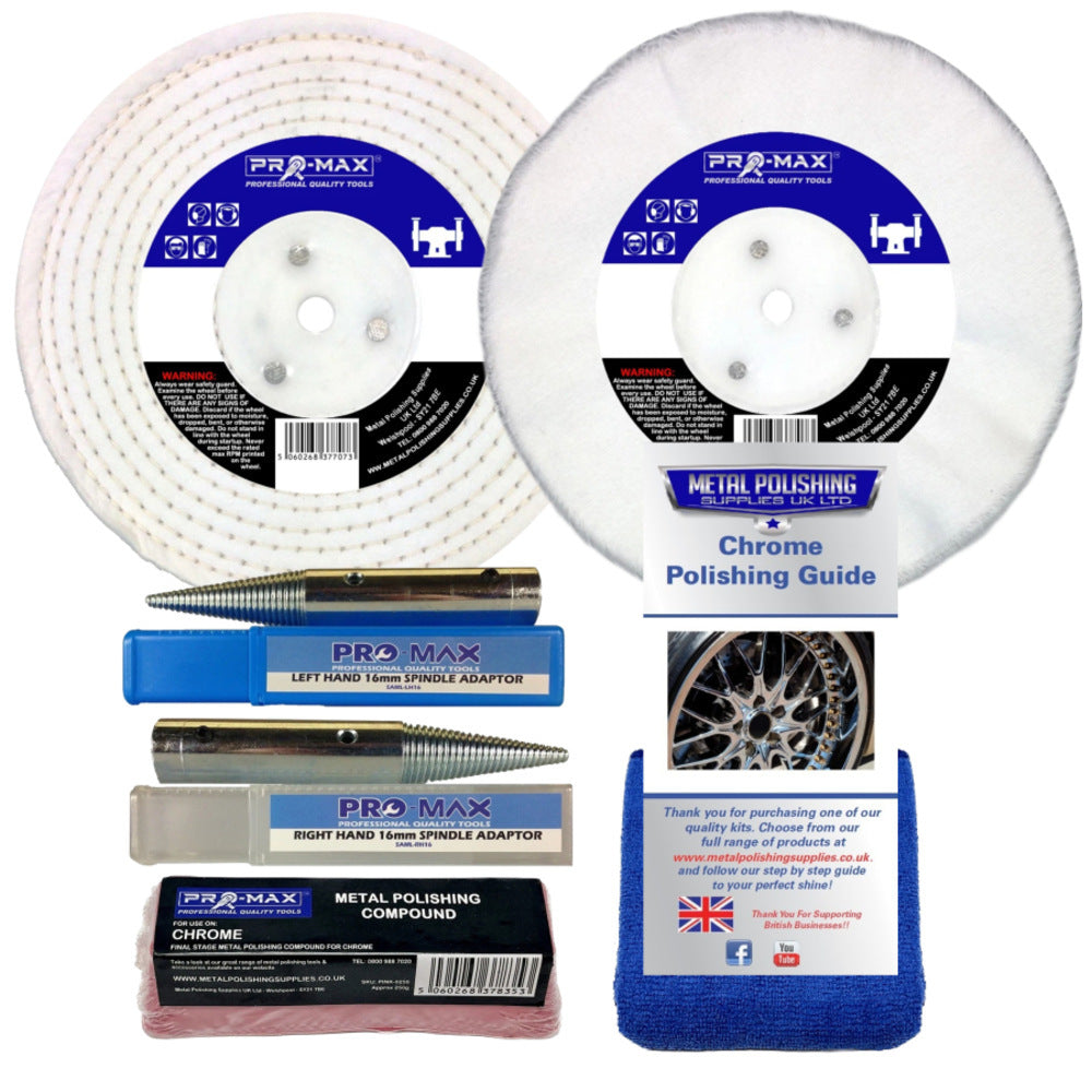 Chrome Bench Grinder Metal Polishing Kit 6pc 8" x 1" - Pro-Max