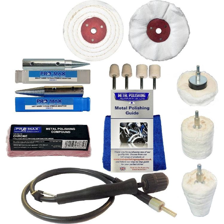 Chrome Bench Grinder Metal Polishing Kit Deluxe 14pc 4" x 1/2" - Pro-Max