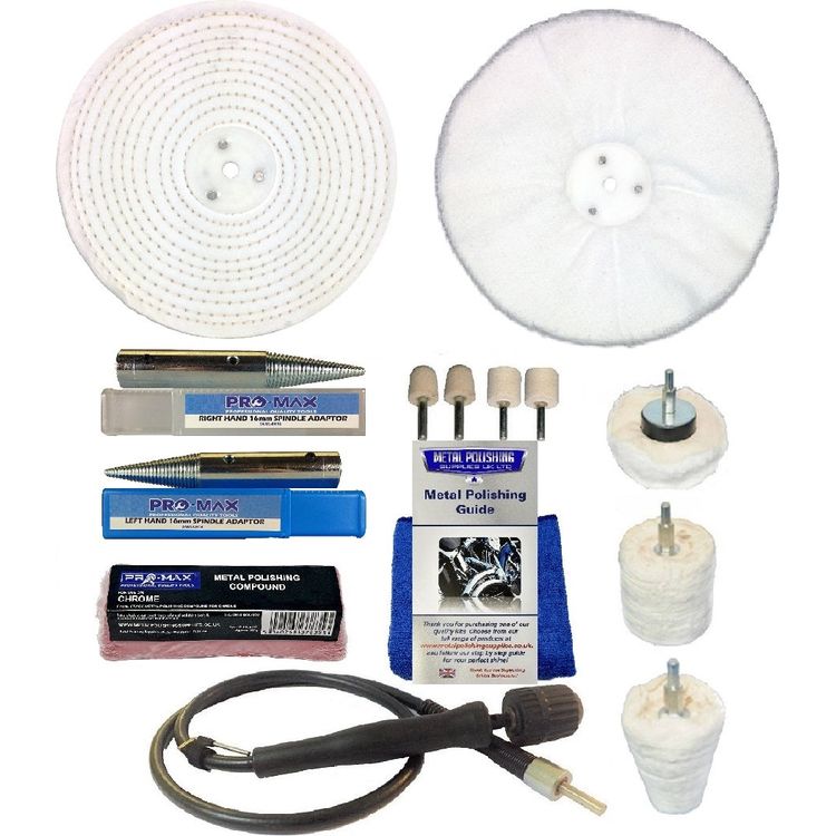 Chrome Bench Grinder Metal Polishing Kit Deluxe 15pc 8" x 1" - Pro-Max