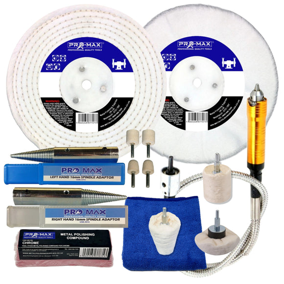 Collection of Pro-Max polishing tools and accessories on a white background