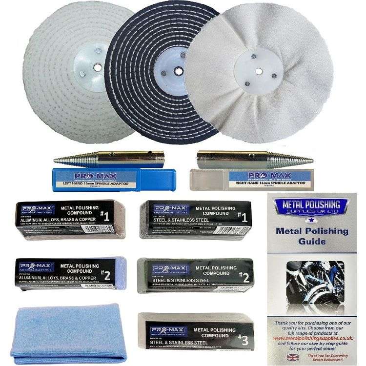 Bench Grinder Metal Polishing Kit Aluminium Alloy Brass Steel 11pc 8" x 1"