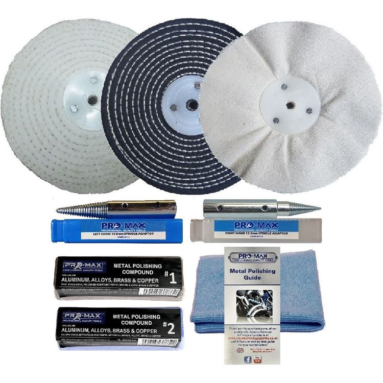 Bench Grinder Metal Polishing Kit For Aluminium Alloy Brass 8pc 8" x 1" - Pro-Max