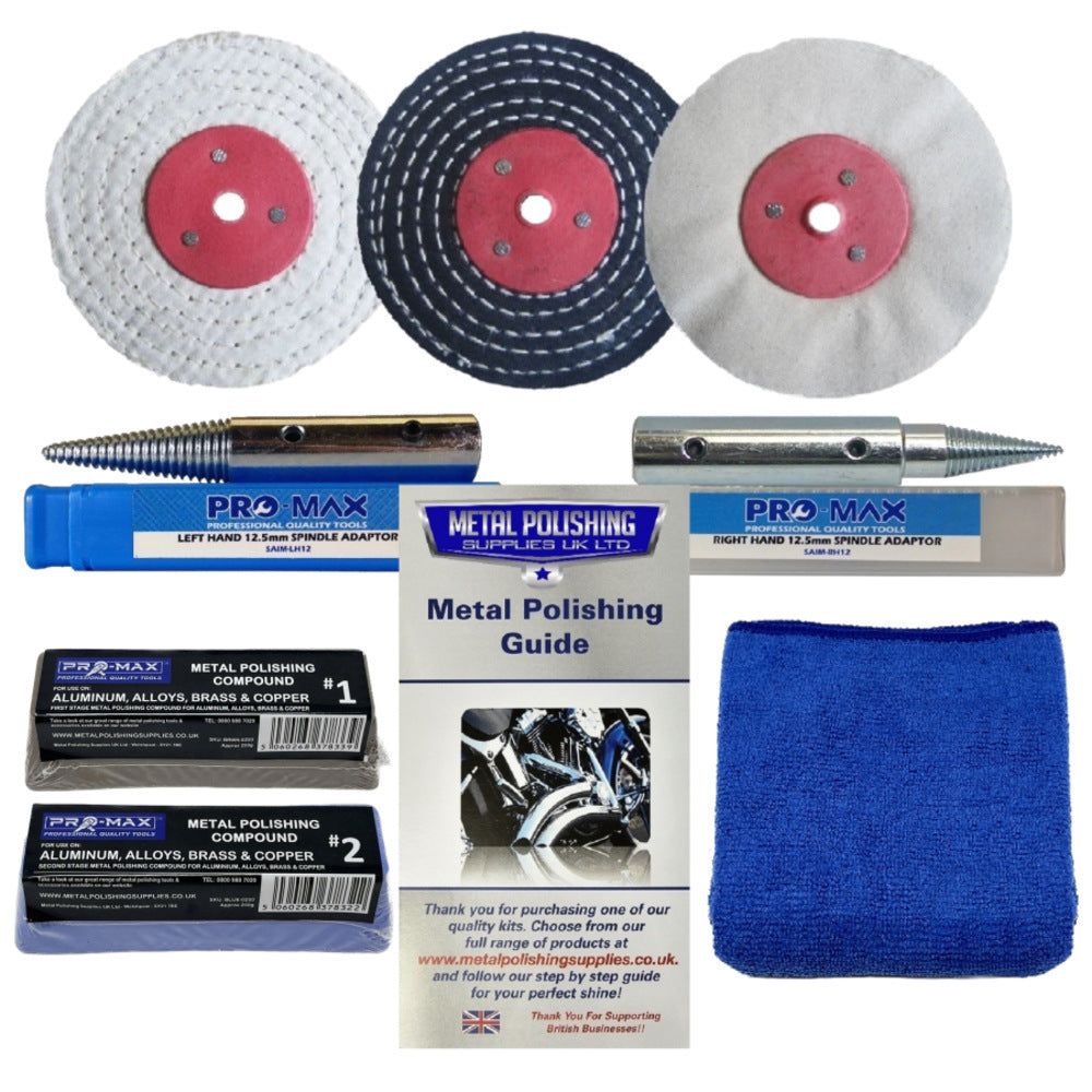 Bench Grinder Metal Polishing Kit 4" x 1/2" Aluminium Alloy Brass 8pc Pro-Max