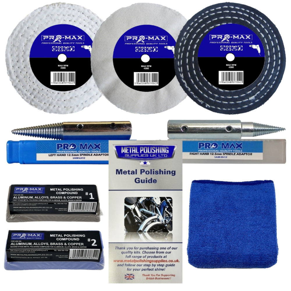 Bench Grinder Metal Polishing Kit 4" x 1" Aluminium Alloy Brass 8pc Pro-Max