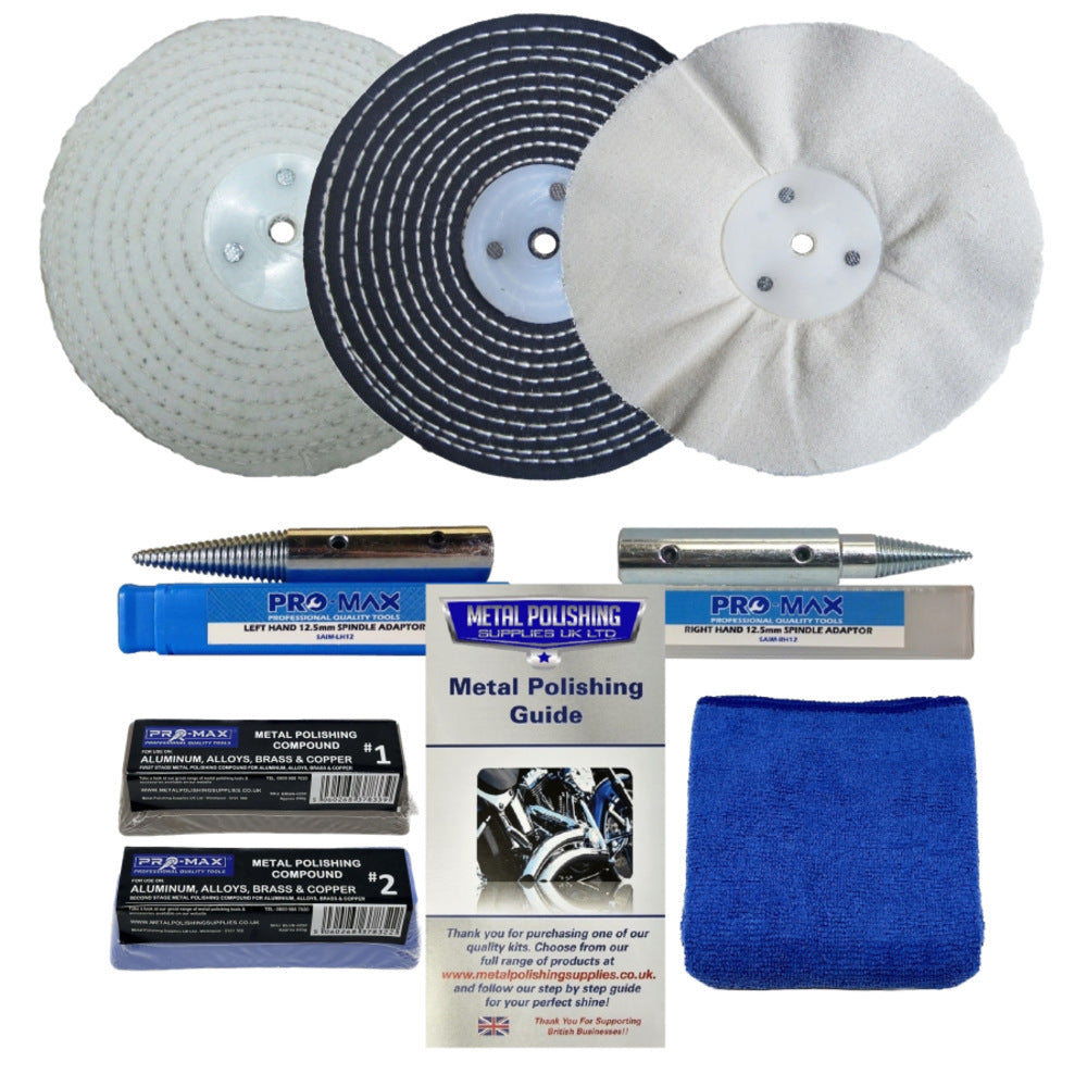 Bench Grinder Metal Polishing Kit 6" x 1/2" Aluminium Alloy Brass 8pc Pro-Max