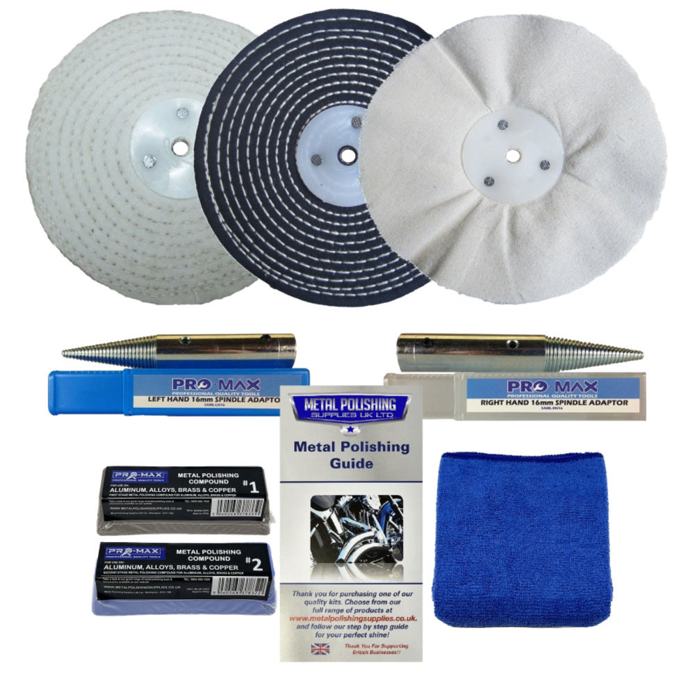 Bench Grinder Metal Polishing Kit 8" x 1" Aluminium Alloy Brass 8pc Pro-Max