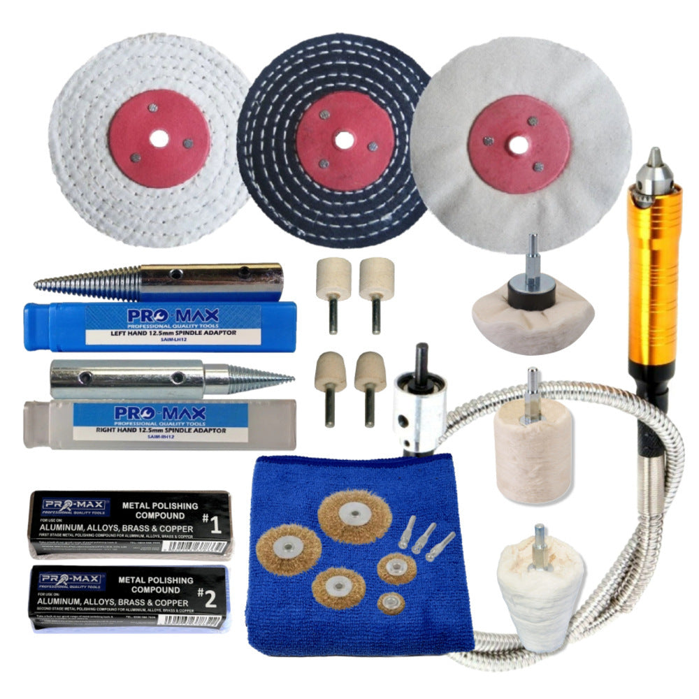 Bench Grinder Metal Polishing Kit 4" x 1" Aluminium Alloy Brass 21pc Pro-Max