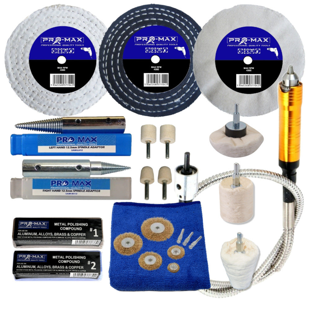 Bench Grinder Metal Polishing Kit 4" x 1" Aluminium Alloy Brass 21pc Pro-Max