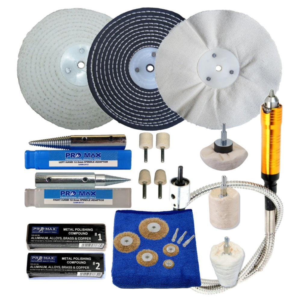 Bench Grinder Metal Polishing Kit 6" x 1" Aluminium Alloy Brass 21pc Pro-Max