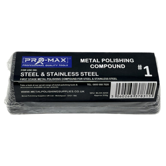 Pro-Max metal polishing compound on a white background