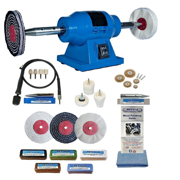 Bench Grinder Polisher 6" 150W With Pro-Max 4" Deluxe Metal Polishing Kit