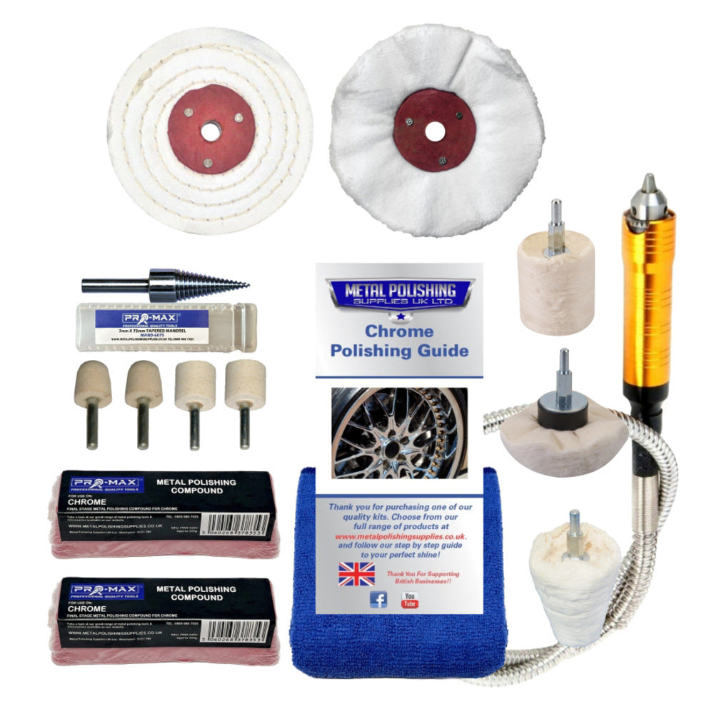 Chrome Metal Polishing Buffing Kit Fits Drill 14pc