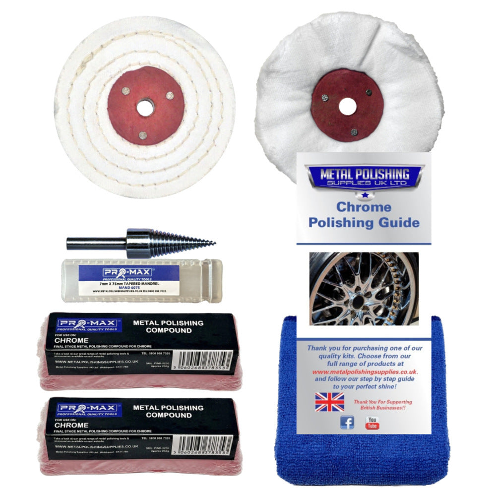 Chrome Metal Polishing Buffing Kit 3" x 1/2" Fits Drill 6pc
