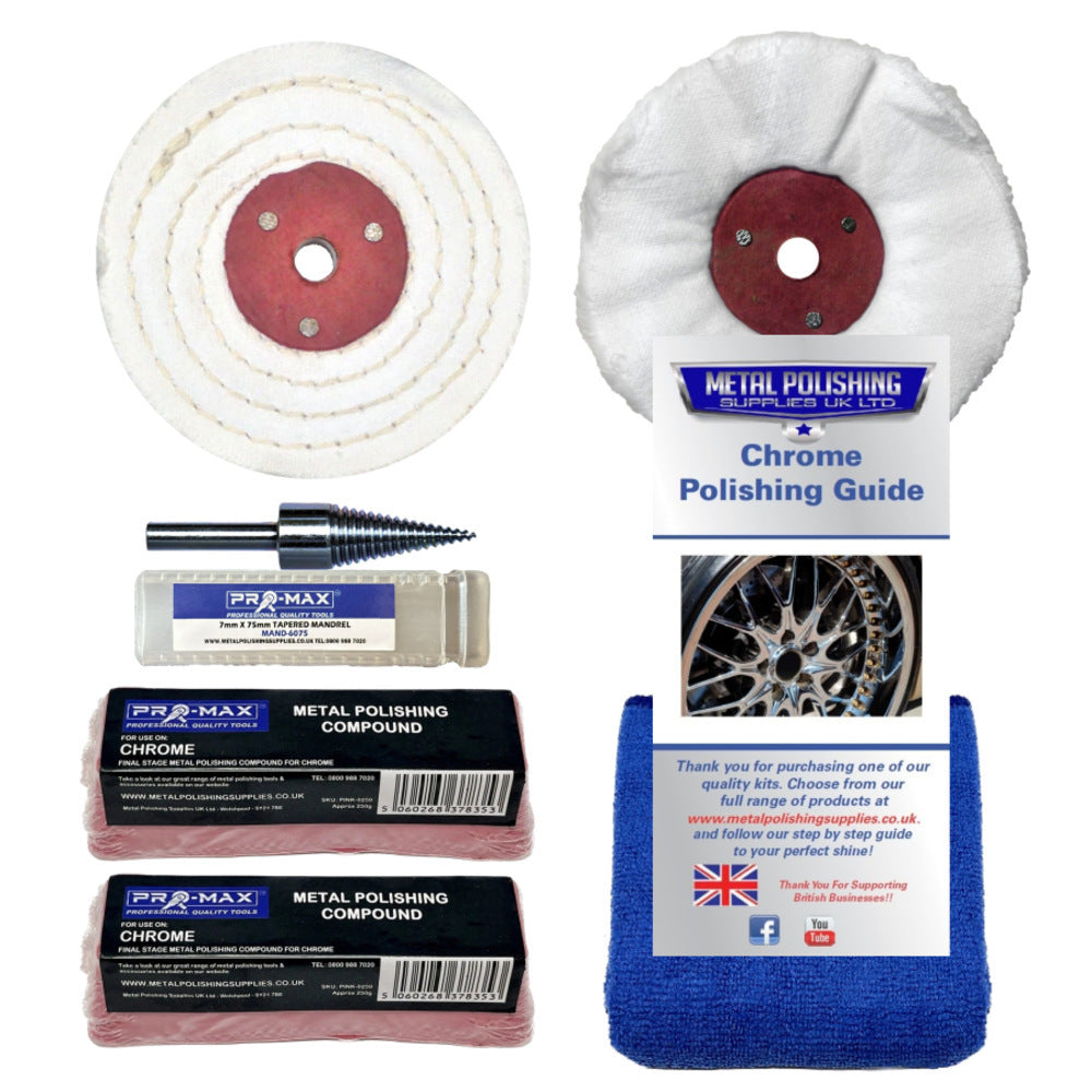 Chrome Metal Polishing Buffing Kit 4" x 1" Fits Drill 6pc