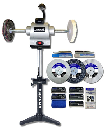 Draper Bench Grinder Metal Polisher 550w With Stand & 8" Metal Polishing Kit