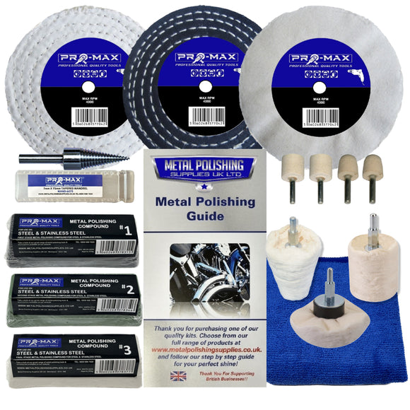 Drill Steel And Stainless Steel Metal Polishing Kit 4" x 1/2" 15pc Pro-Max