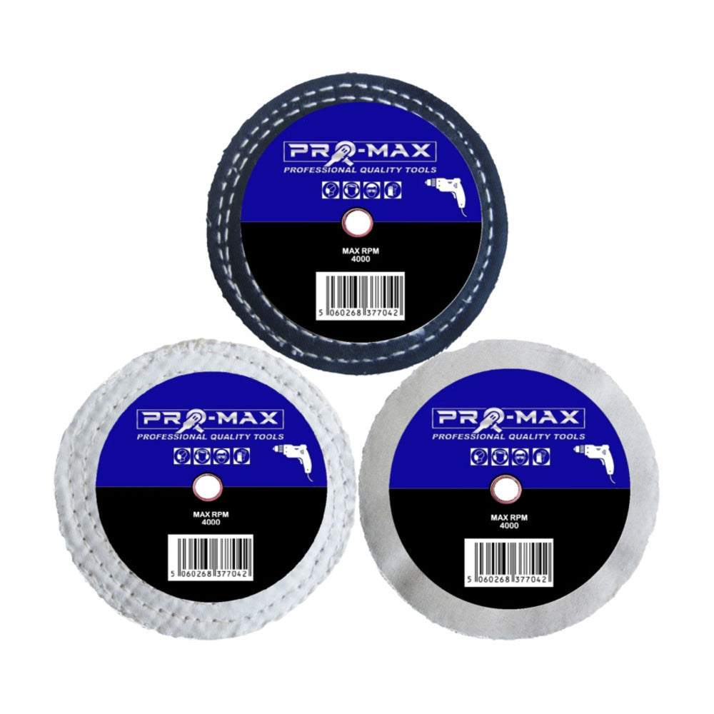 Pro-Max 3’’ x 1/2’’ Metal Polishing Buffing Wheel 3pc Set