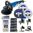 Collection of metal polishing tools and accessories on a white background