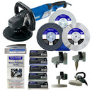 Collection of automotive polishing tools and accessories on a white background