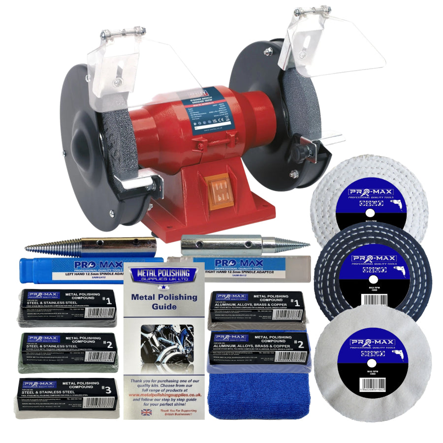 Sealey 6" 150W Bench Grinder Polisher With Pro-Max 4" Metal Polishing Kit