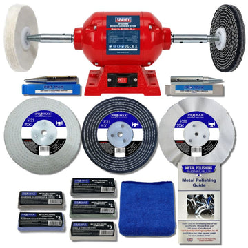 Sealey 6" 370W Bench Grinder Polisher With Pro-Max 6" Metal Polishing Kit