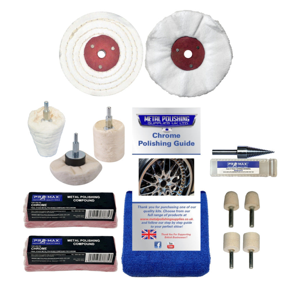 Chrome Metal Polishing Buffing Kit 3" x 1/2" Fits Drill 13pc